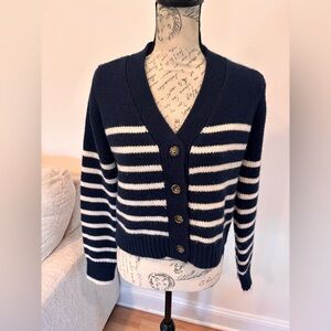 La Ligne Mini Marin cardigan in navy and white striped wool and cashmere size S